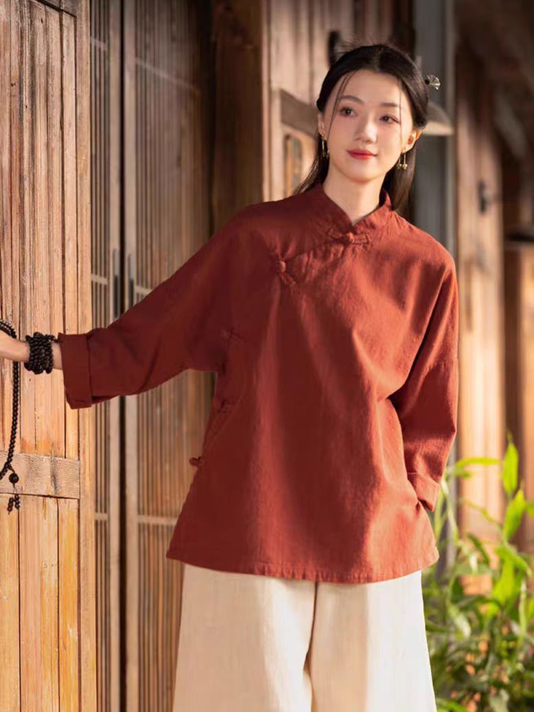 Linen Pant Wide - Nuovo Completo in Stile Cinese: Camicia