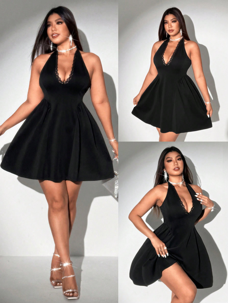 Maxi Dress Halter - Miniabito Nero da Donna Taglie Forti